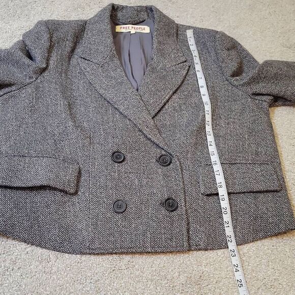Free People Wool Blend Double Breasted Crop Jacket Blazer Size L - Picture 6 of 10